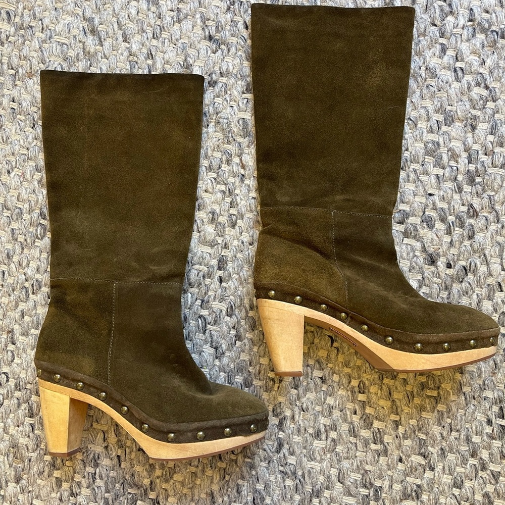 Steven By Steve Madden Olive Suede Platform Heeled Boots